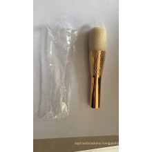 Custom Logo Single Kabuki Brush Gold Aluminum Handle  Portable Mini Flat Powder Brush Makeup Brush